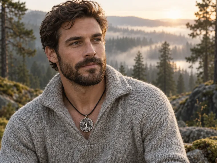 Homme portant un pendentif arbre de vie celtique